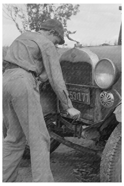 Young Boy Cranking Car Muskogee Oklahoma July 1939