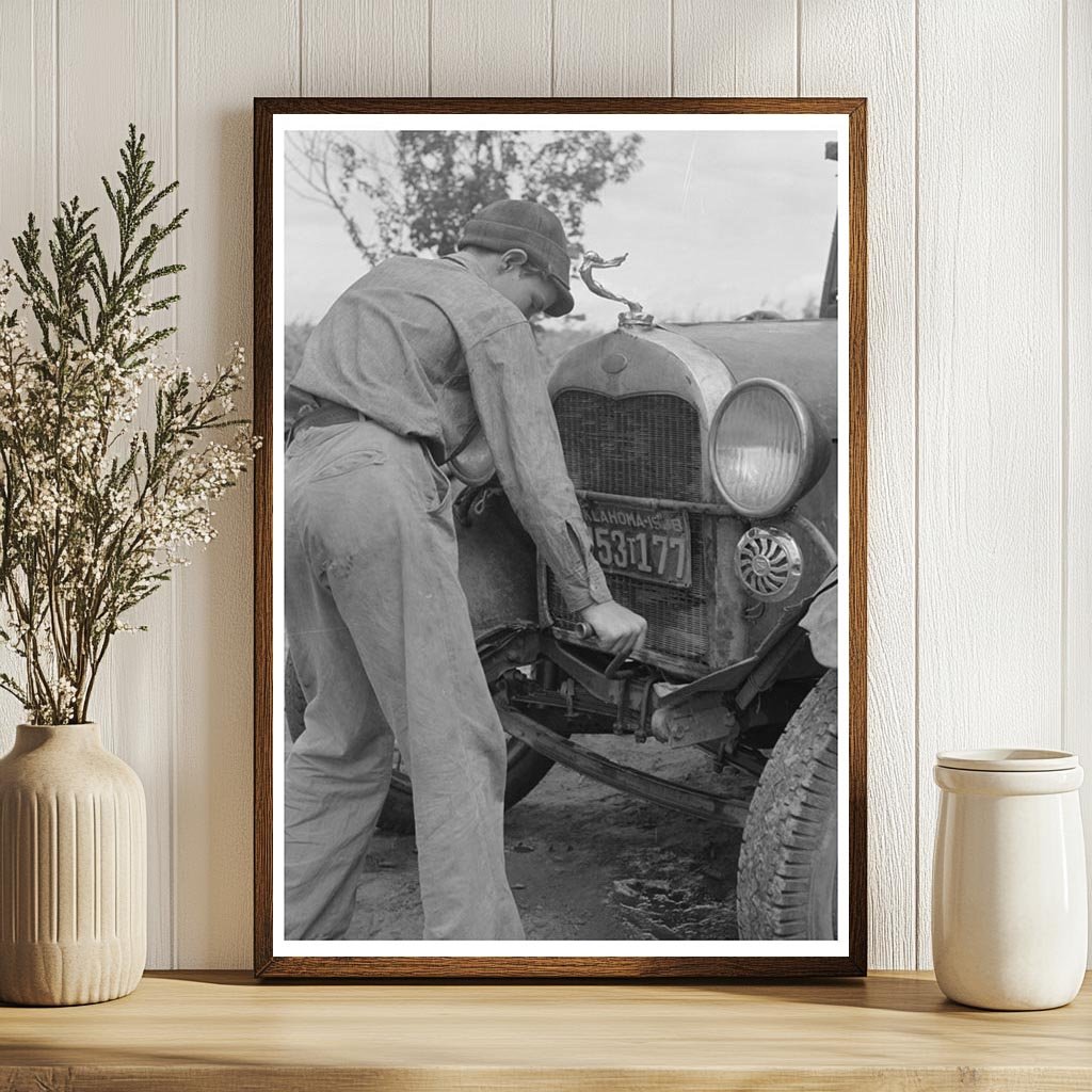 Young Boy Cranking Car Muskogee Oklahoma July 1939