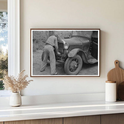 Migrant Boy Starting Car Muskogee Oklahoma 1939