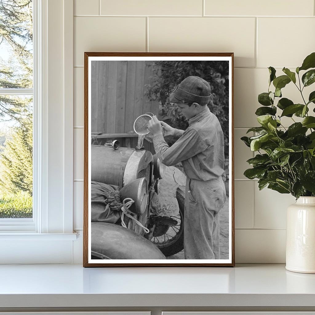 Migrant Boy Cranking Car Muskogee Oklahoma 1939