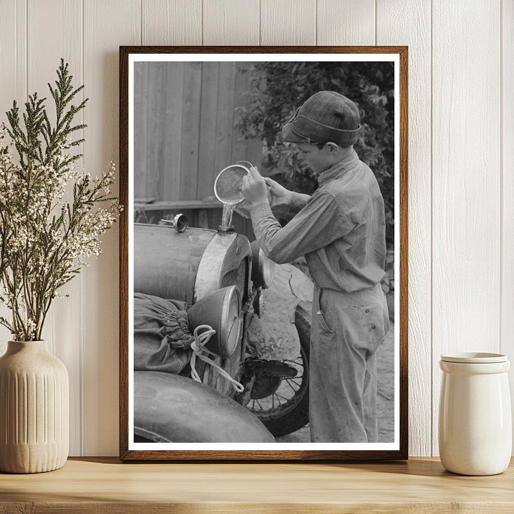 Migrant Boy Cranking Car Muskogee Oklahoma 1939