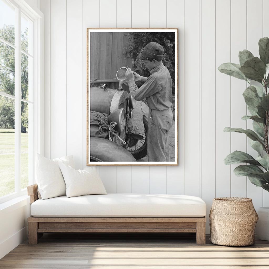 Migrant Boy Cranking Car Muskogee Oklahoma 1939