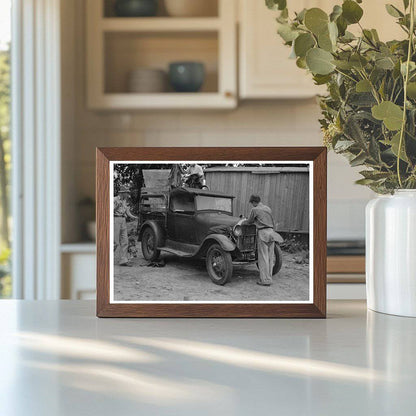 Young Boy Cranking Car in Muskogee Oklahoma 1939