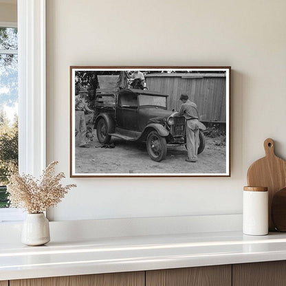 Young Boy Cranking Car in Muskogee Oklahoma 1939