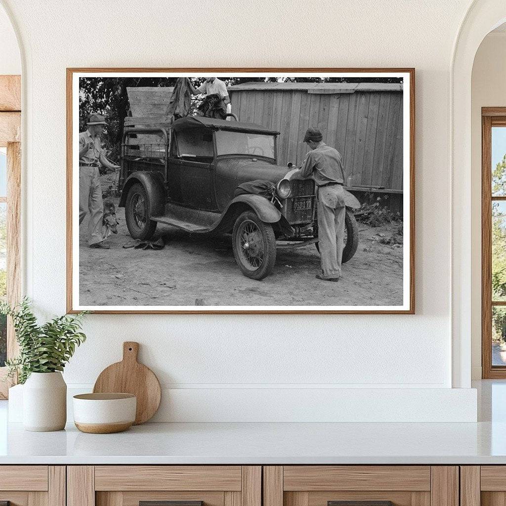 Young Boy Cranking Car in Muskogee Oklahoma 1939