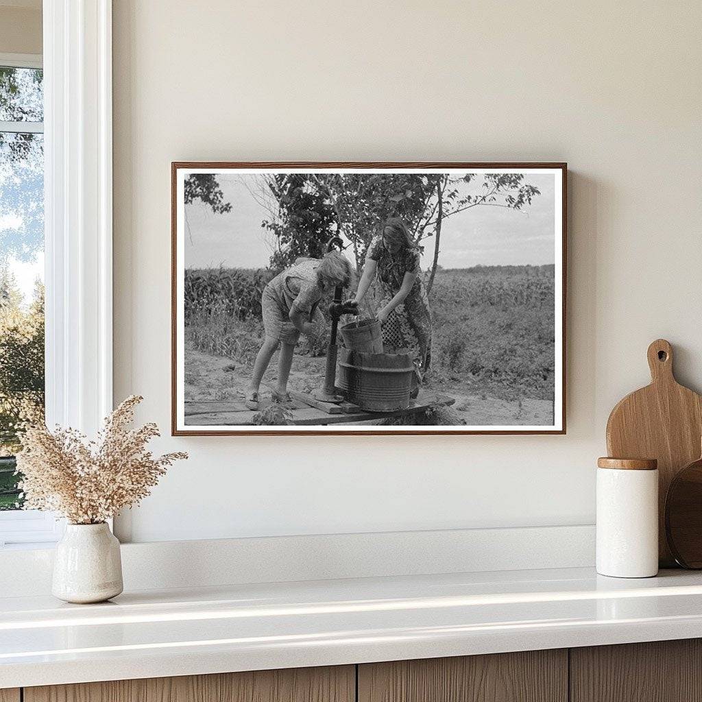 Elmer Thomas Family Daughters Pumping Water Oklahoma 1939