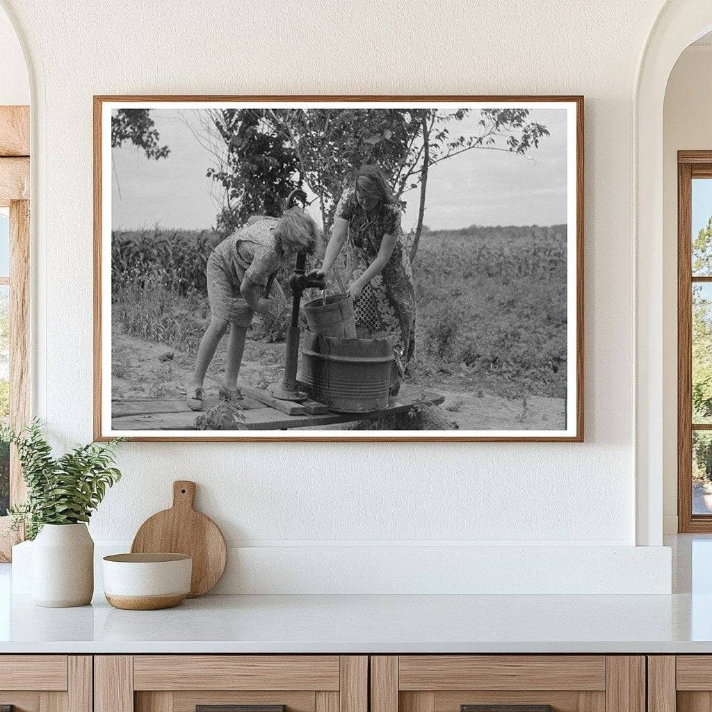 Elmer Thomas Family Daughters Pumping Water Oklahoma 1939