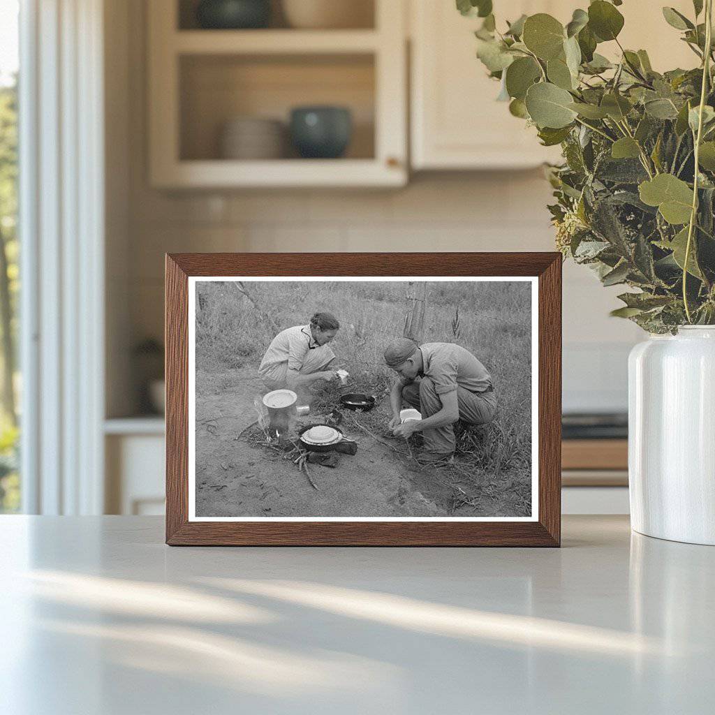 Migrant Family Preparing Food in Oklahoma July 1939