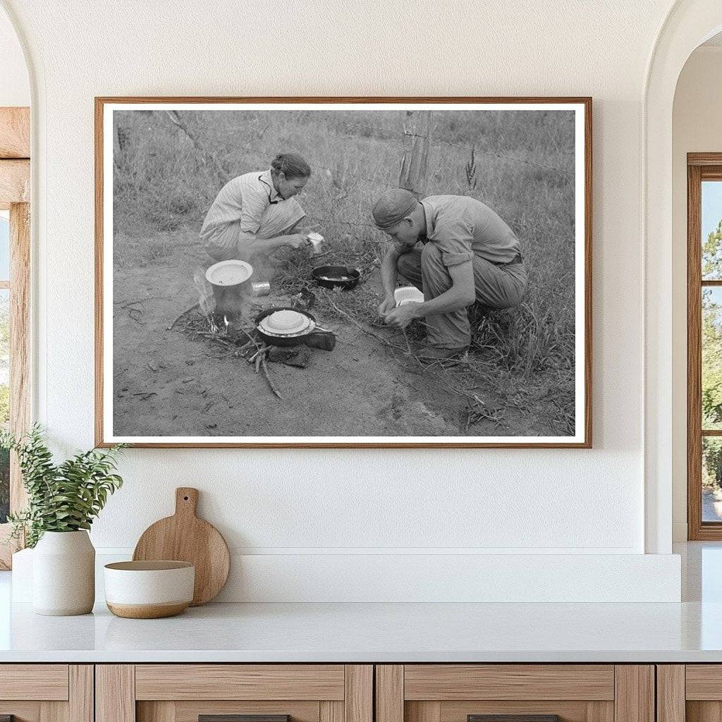 Migrant Family Preparing Food in Oklahoma July 1939