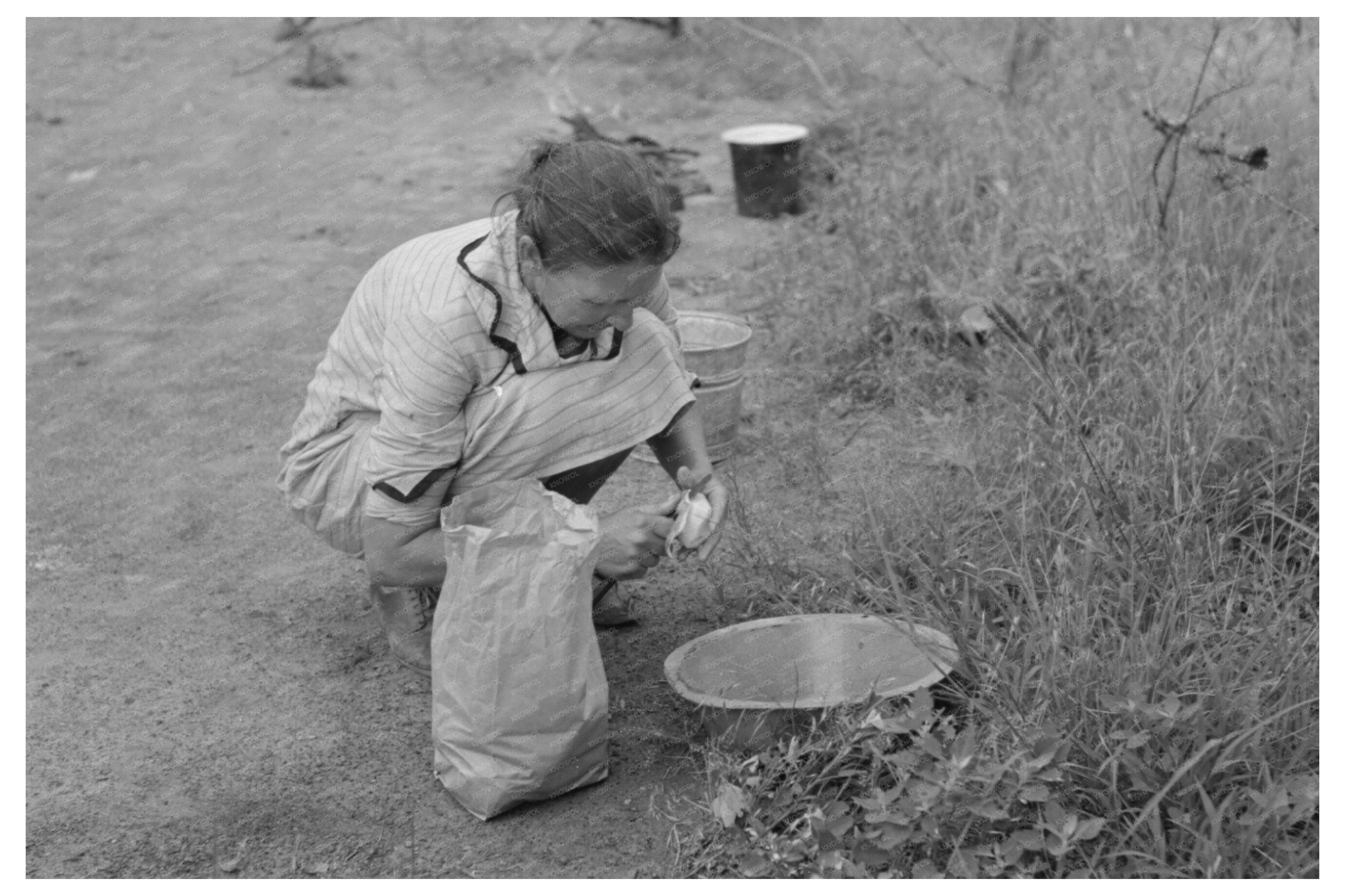 Migrant Woman Peeling Potatoes Henrietta Oklahoma 1939