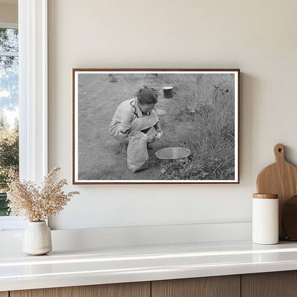 Migrant Woman Peeling Potatoes Henrietta Oklahoma 1939