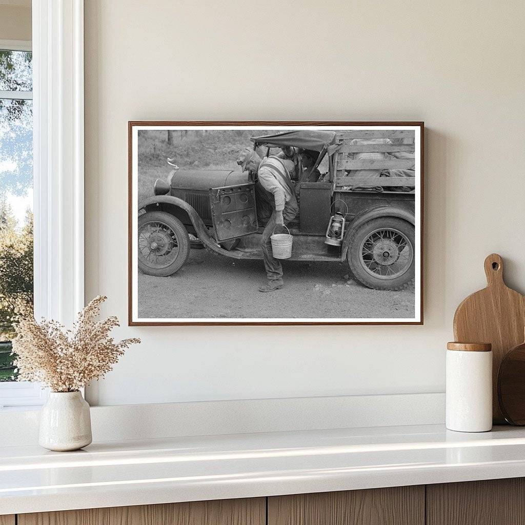 Migrant Collecting Water by Roadside Henrietta Oklahoma 1939