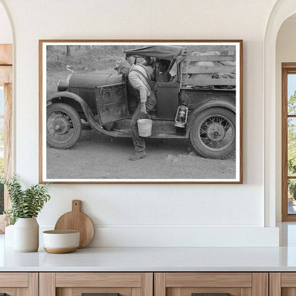 Migrant Collecting Water by Roadside Henrietta Oklahoma 1939