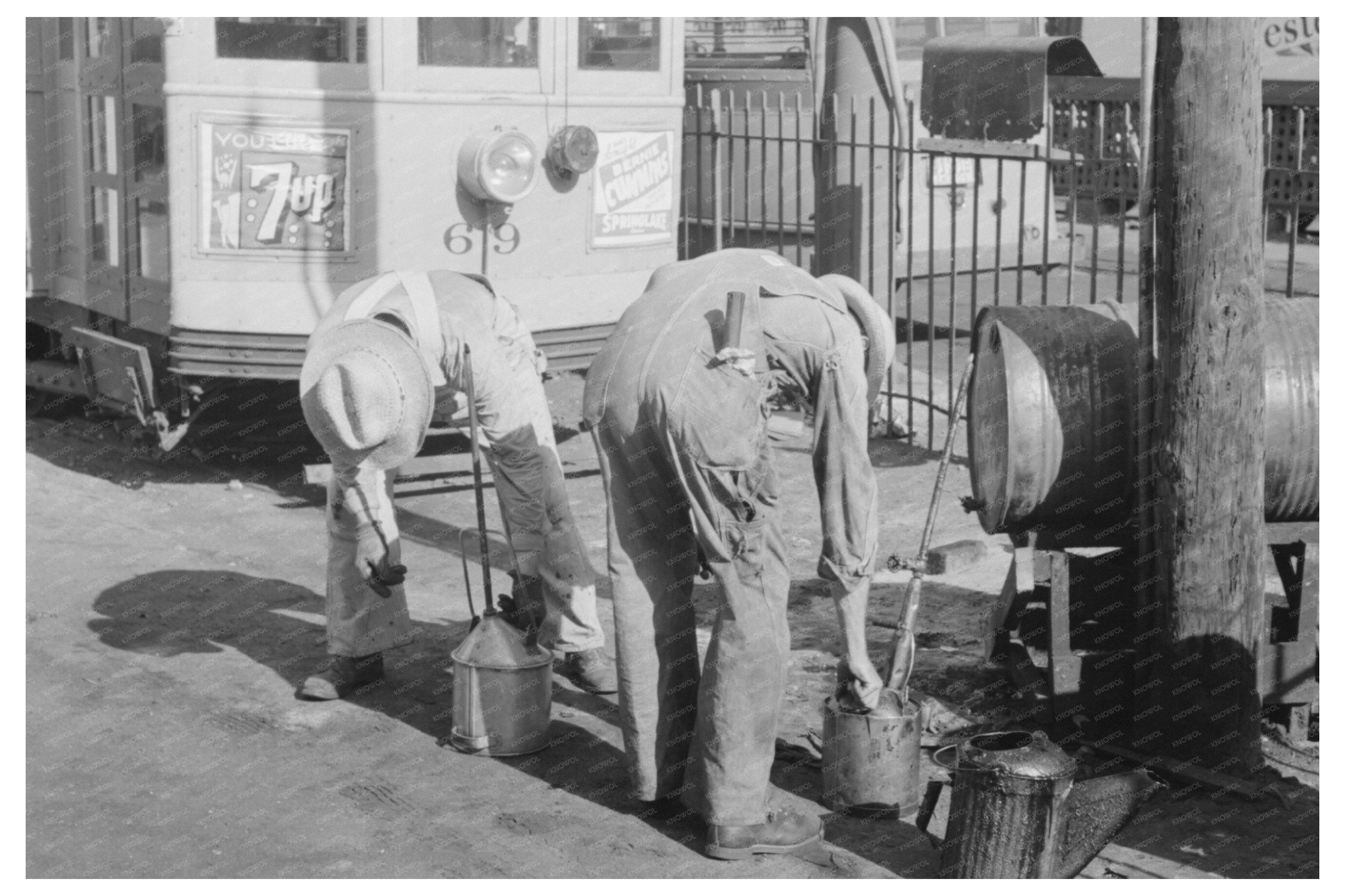 Oil Workers at Oklahoma City Streetcar Terminal 1939