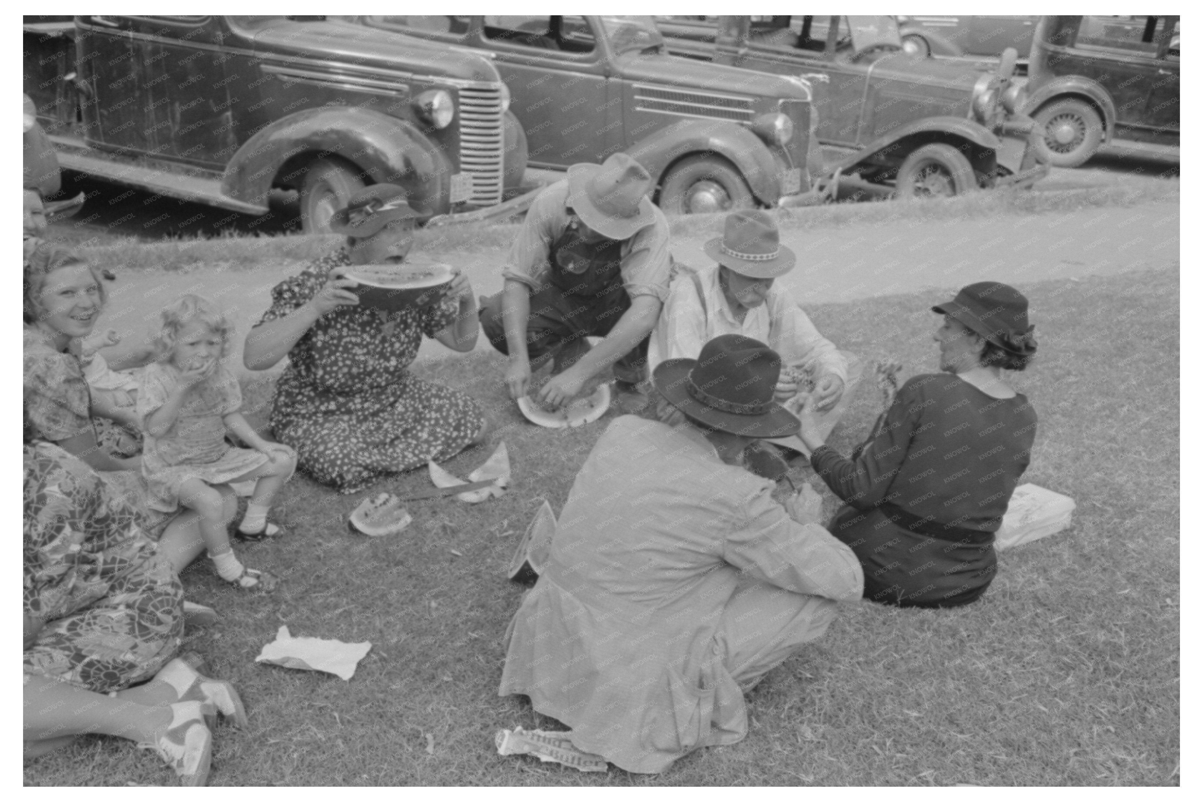 Farm Families Enjoying Watermelon in Tahlequah 1939