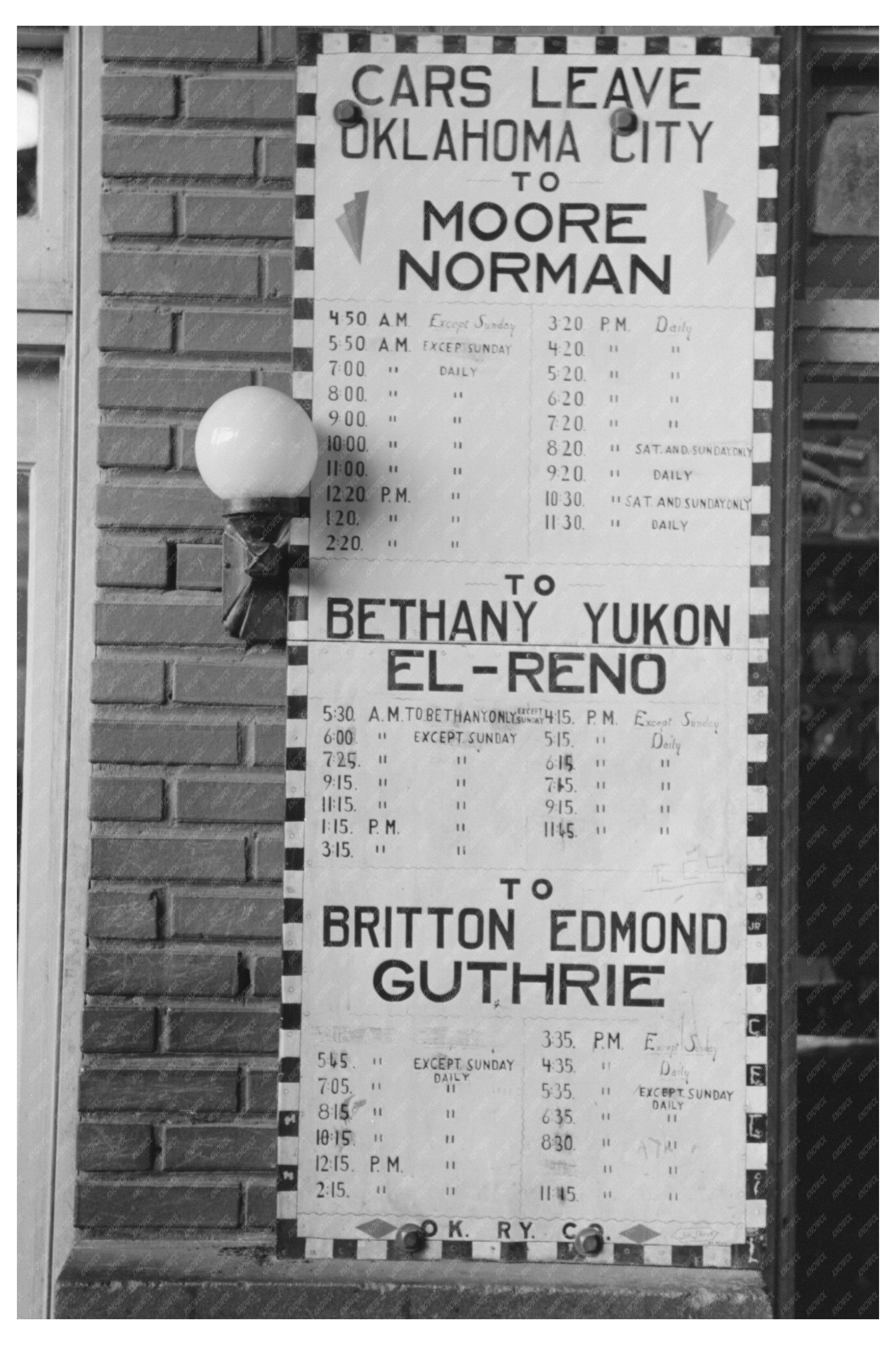 Oklahoma City Interurban Terminal Timetable July 1939