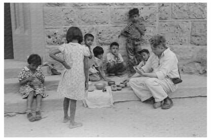 Roy Stryker Buying Pottery from Children in Tesuque Pueblo 1939