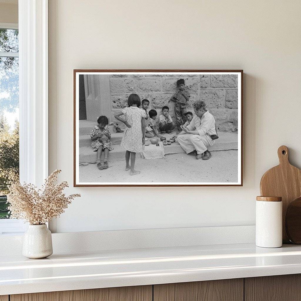 Roy Stryker Buying Pottery from Children in Tesuque Pueblo 1939