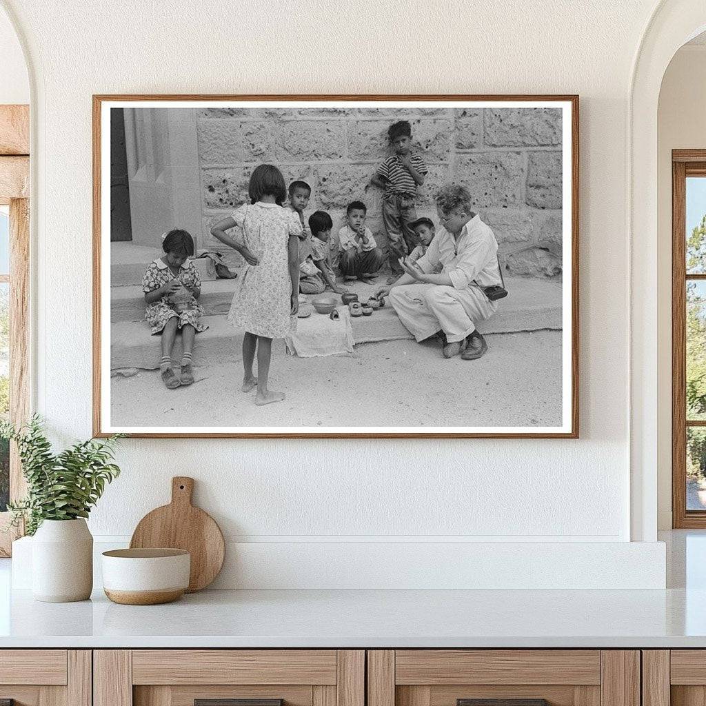 Roy Stryker Buying Pottery from Children in Tesuque Pueblo 1939