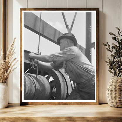 Roughneck Securing Cable at Oil Well August 1939