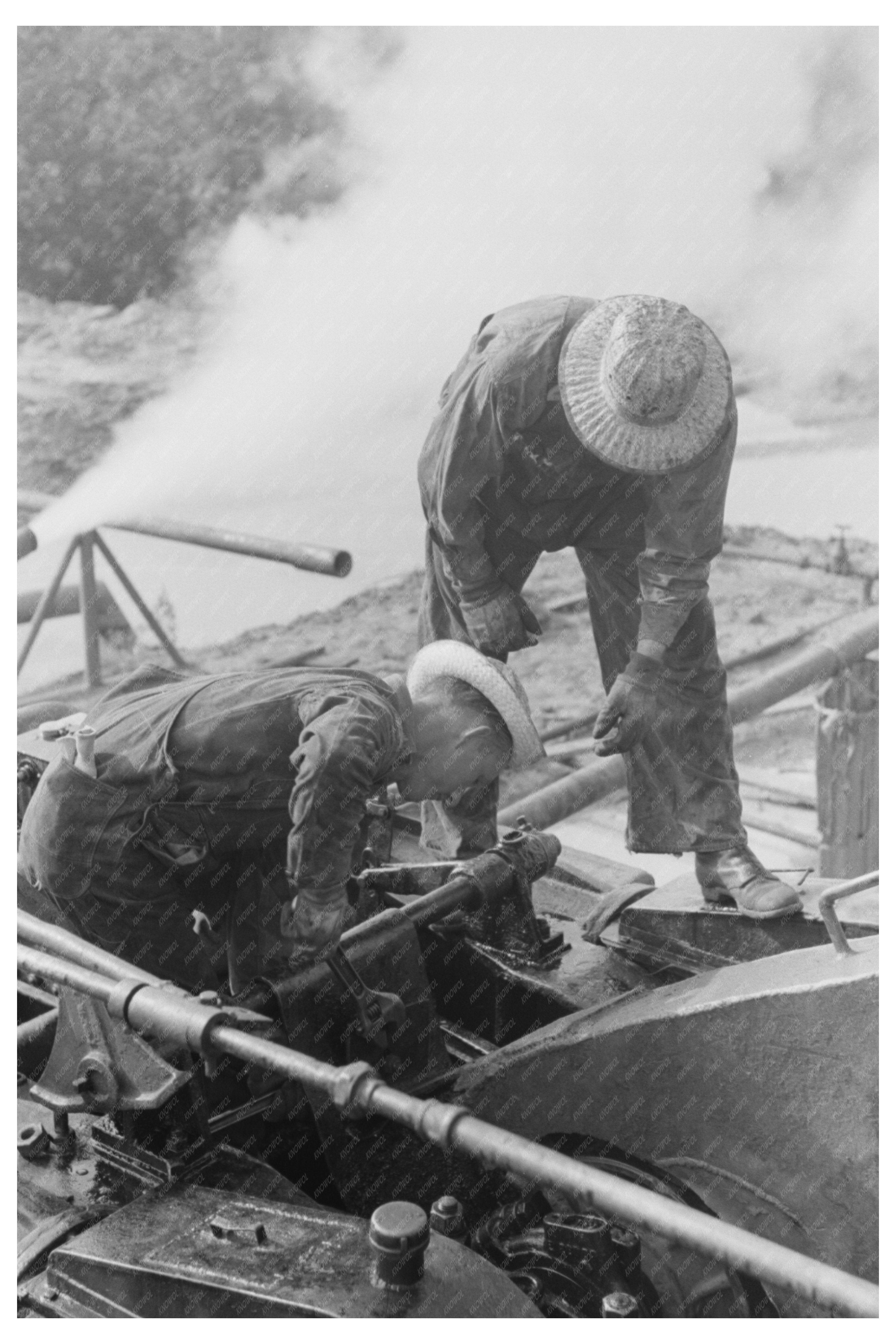 Roughnecks at Oil Engine Seminole Oil Field Oklahoma 1939
