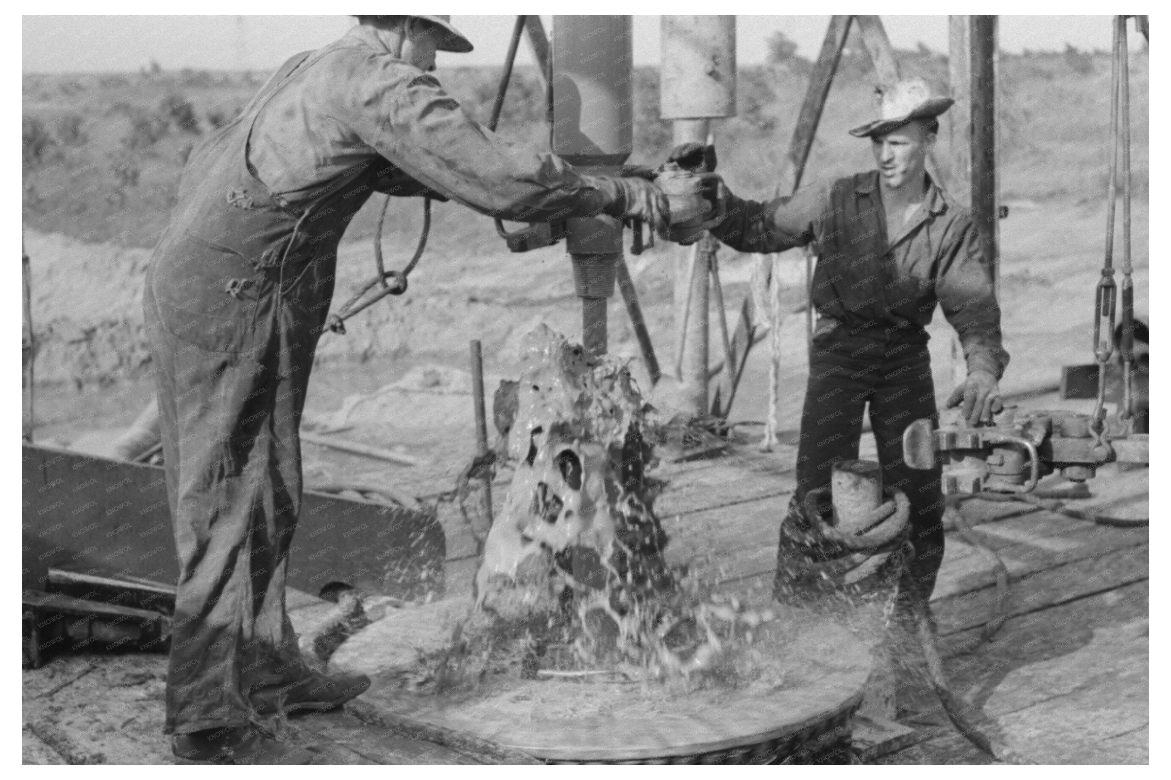 Workers Adding Drilling Pipe at Oklahoma Oil Well 1939