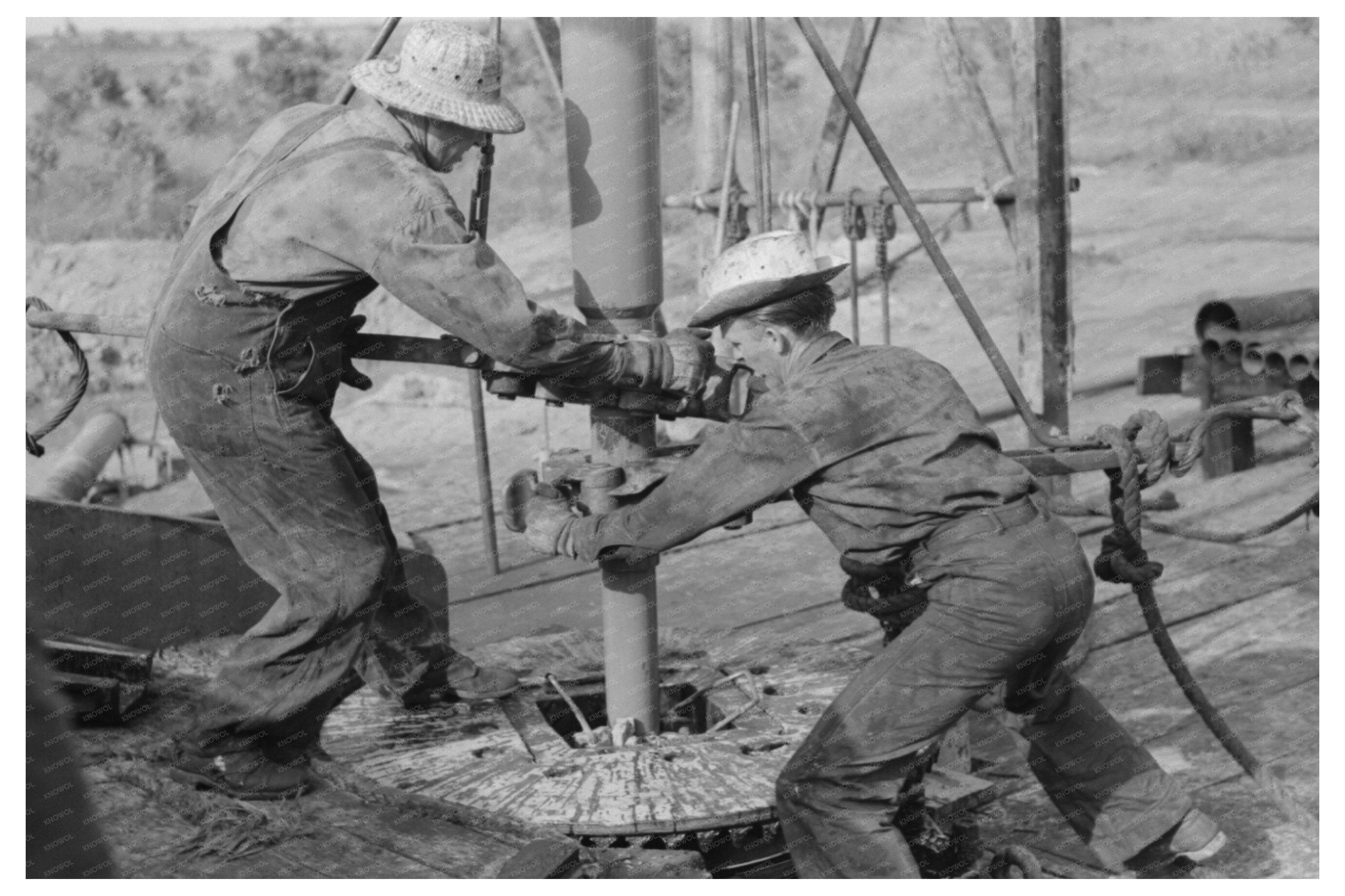 Seminole Oil Field Workers Adding Drilling Pipe August 1939