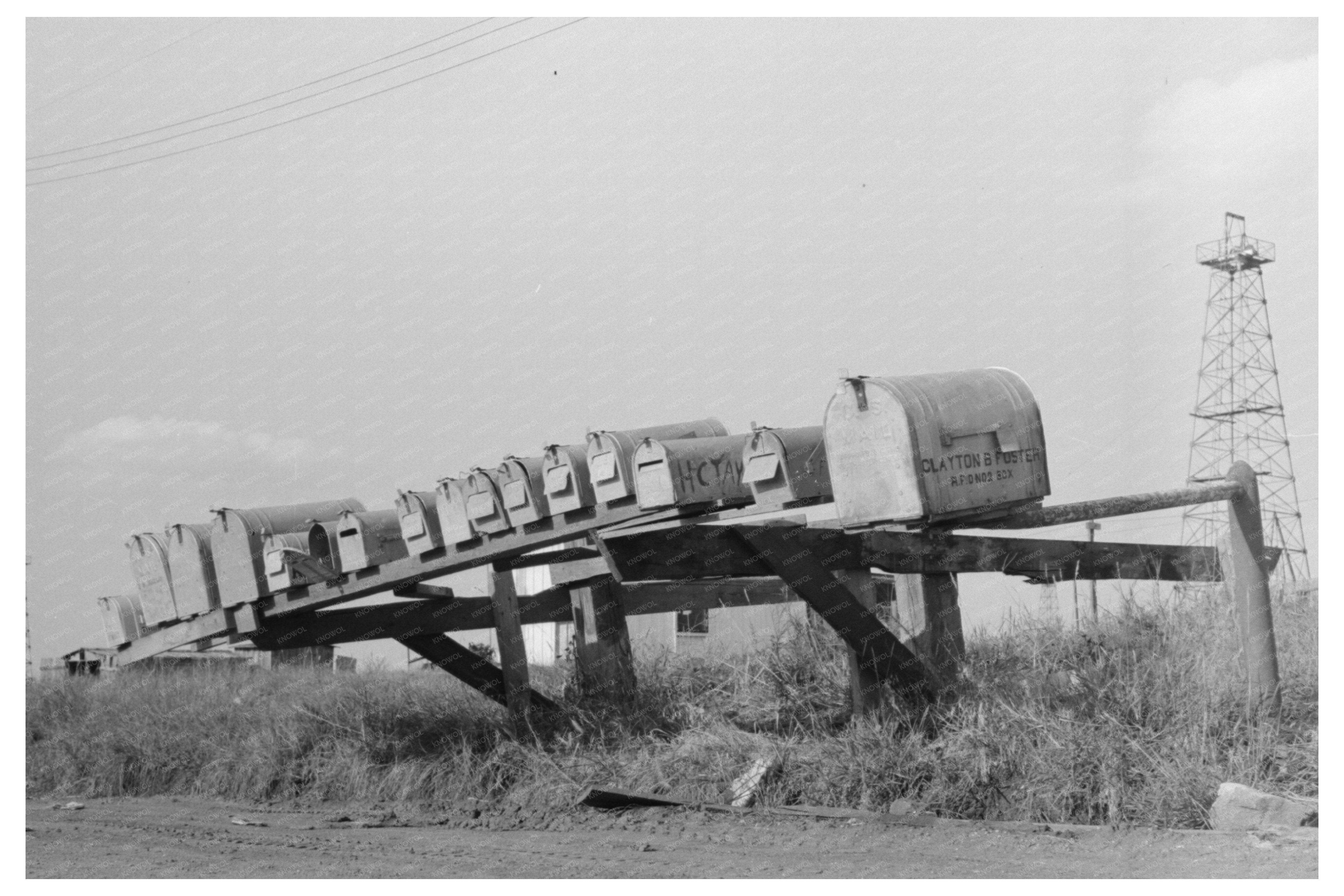 Mailboxes at Seminole Oil Field Oklahoma August 1939