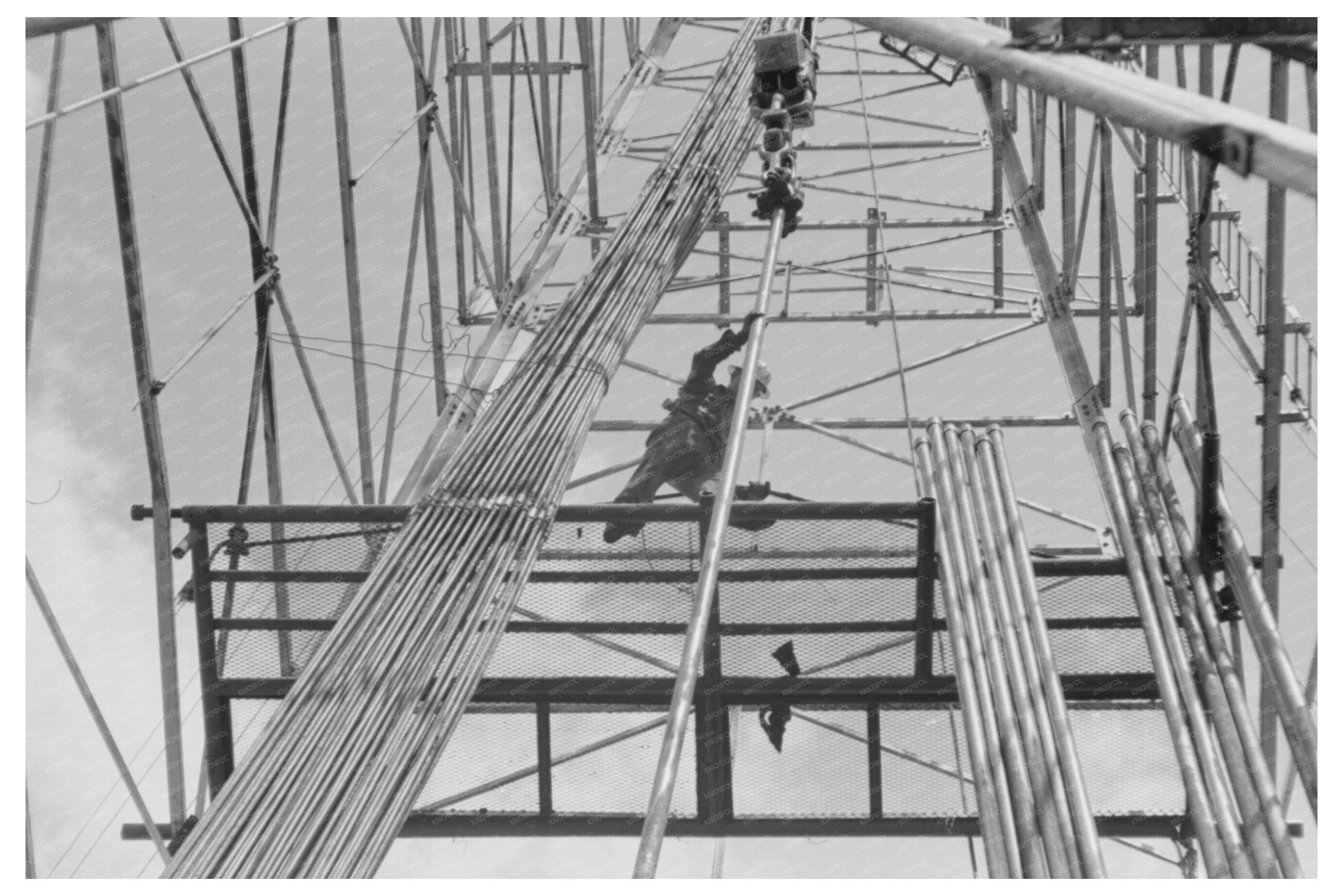 Roughneck Working in Oil Derrick Oklahoma City 1939