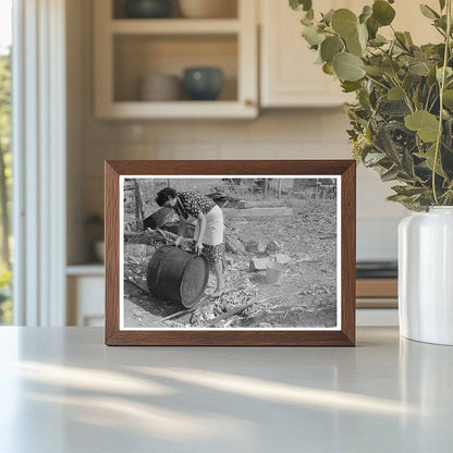 Ofelia Sandoval Rinsing Soap Kettle Taos County 1939