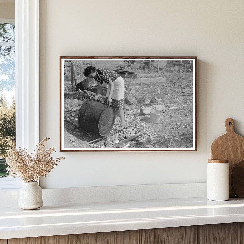 Ofelia Sandoval Rinsing Soap Kettle Taos County 1939