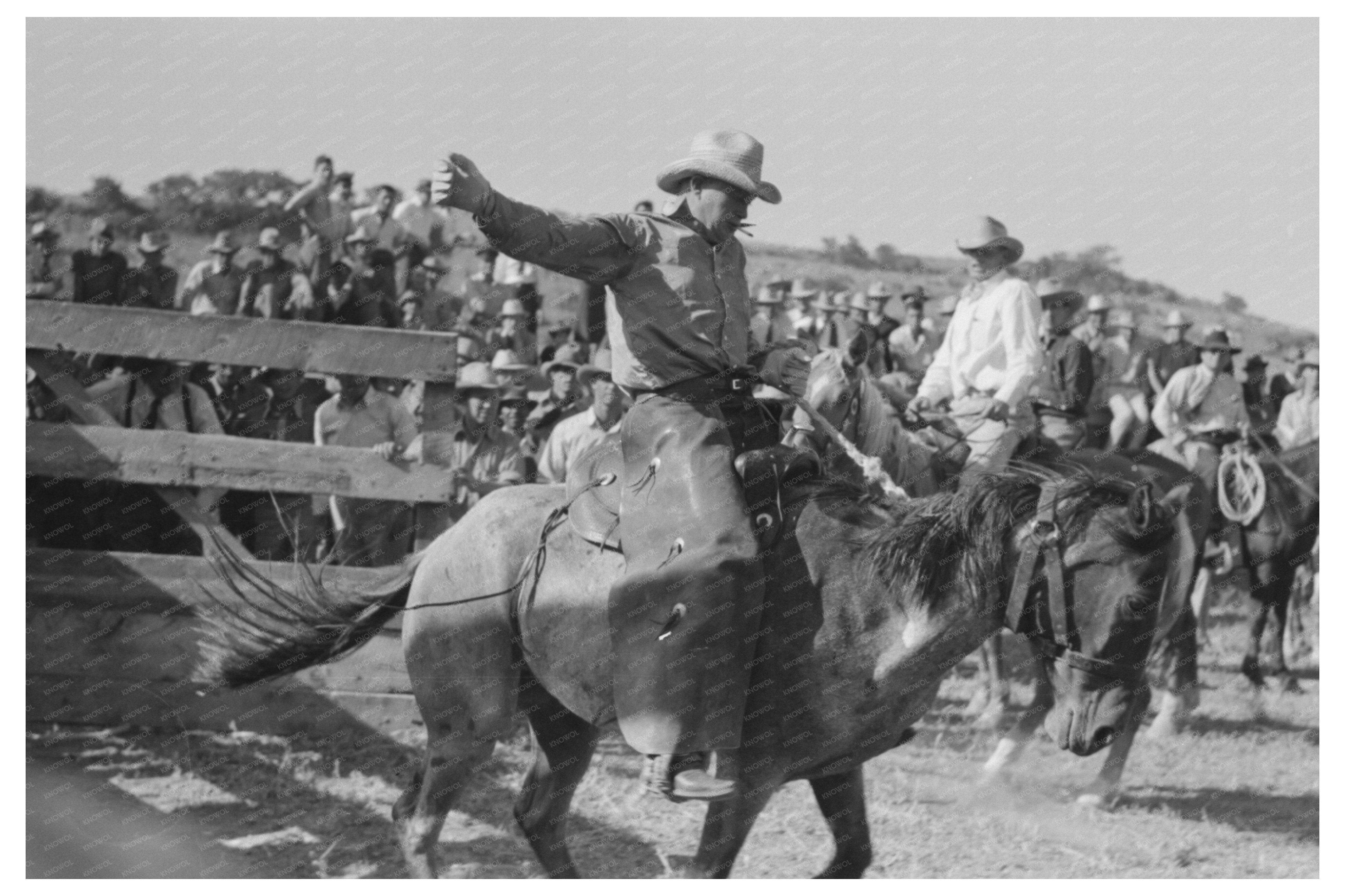 Cowboy at Bean Day Rodeo Wagon Mound New Mexico 1939