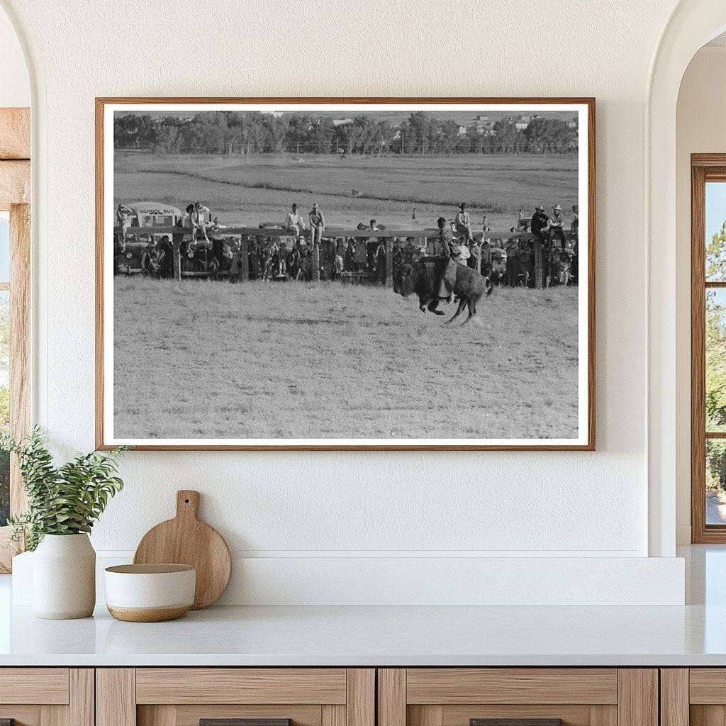 Cowboy Riding Steer at Wagon Mound Rodeo 1939