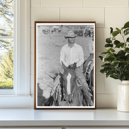 Cowboy Riding Horse at Bean Day Rodeo New Mexico 1939