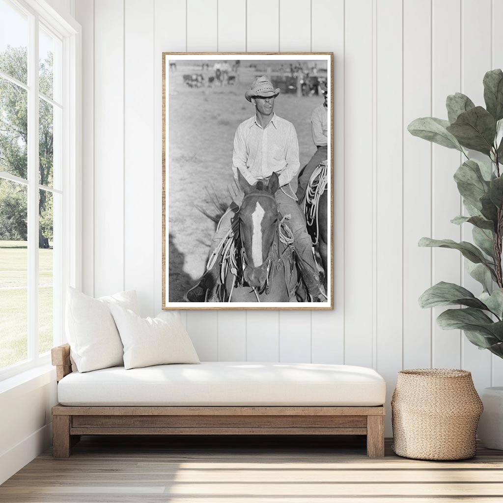 Cowboy Riding Horse at Bean Day Rodeo New Mexico 1939