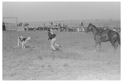 Cowboy Tying Calf at Bean Day Rodeo New Mexico 1939