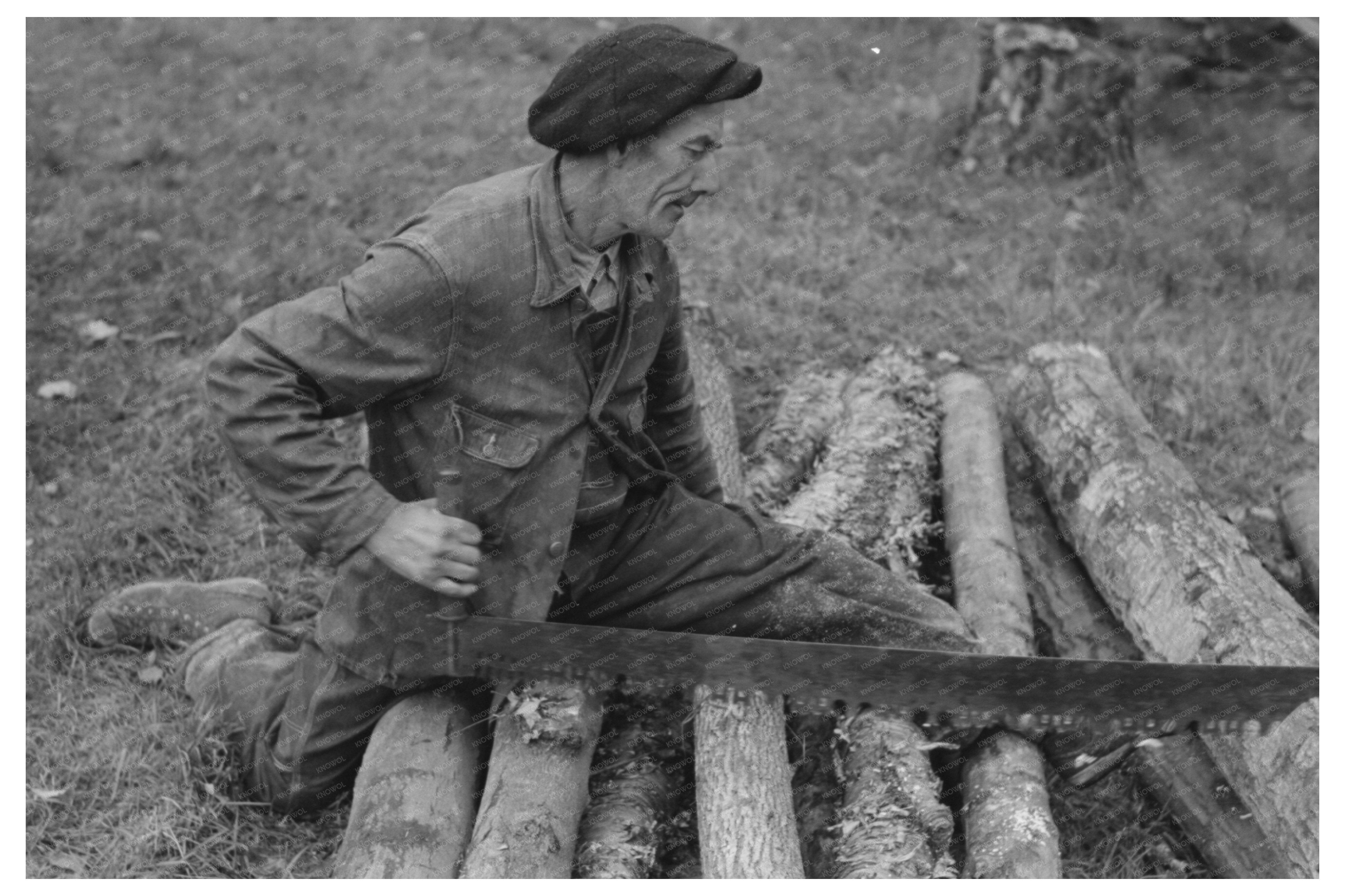 Farmer Sawing Wood in Rural Vermont October 1939