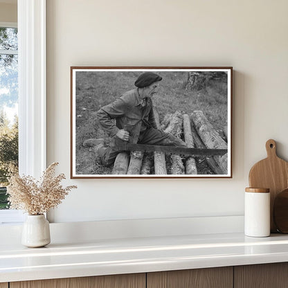 Farmer Sawing Wood in Rural Vermont October 1939