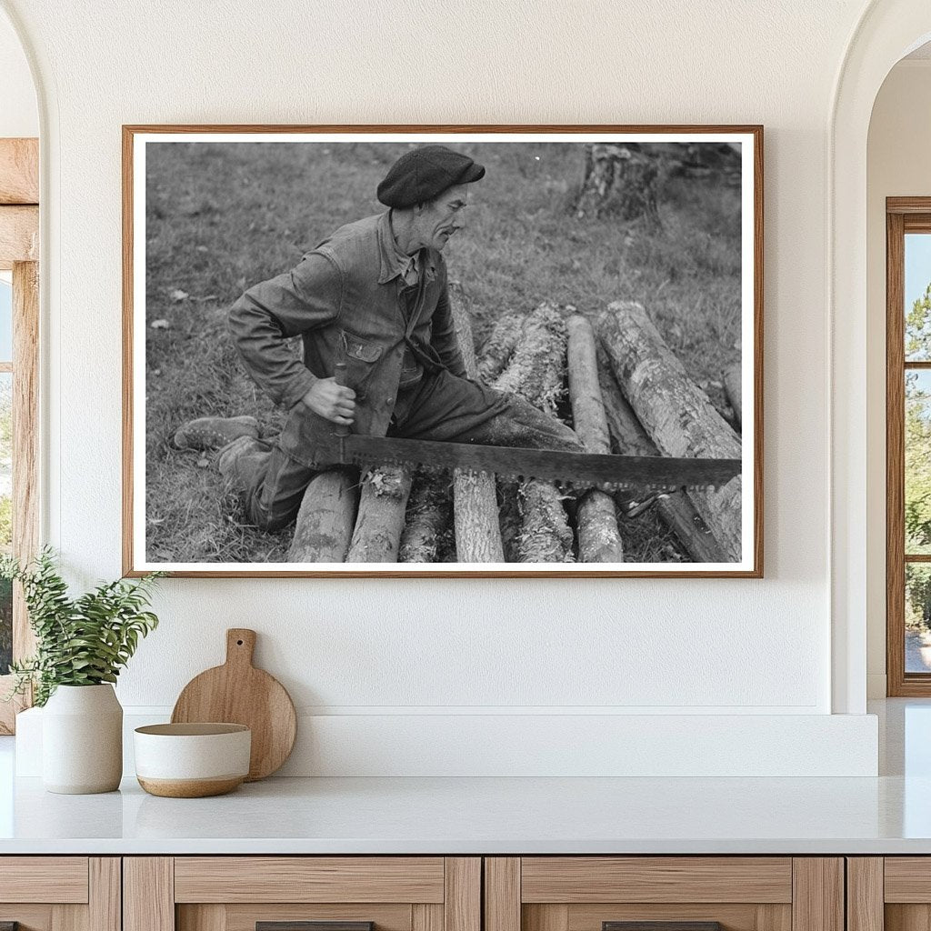 Farmer Sawing Wood in Rural Vermont October 1939