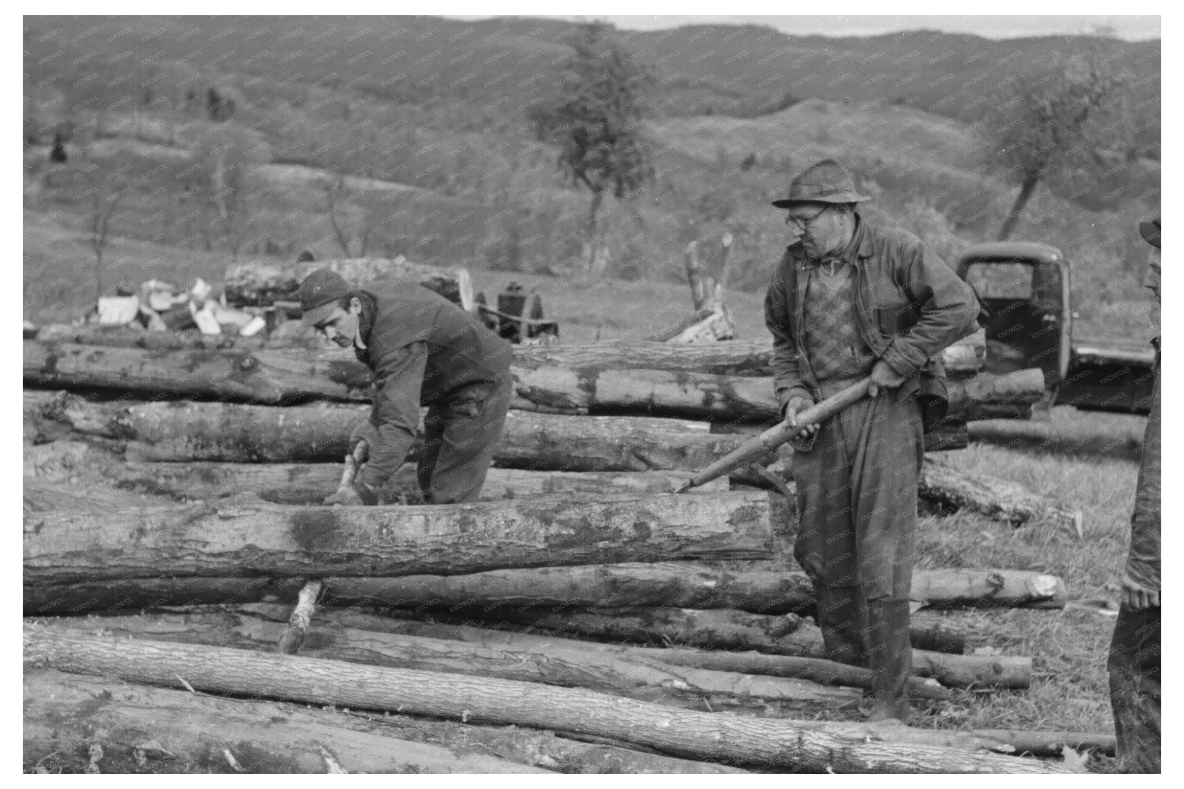 Farmers Maneuvering Timber in Vermont October 1939