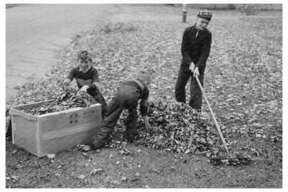 Young Boy Raking Leaves in Bradford Vermont 1939