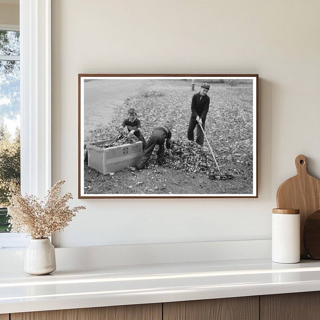 Young Boy Raking Leaves in Bradford Vermont 1939