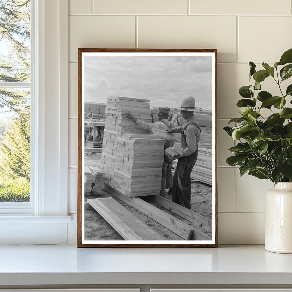 Workers Stacking Wood at Migrant Camp Sinton Texas 1939