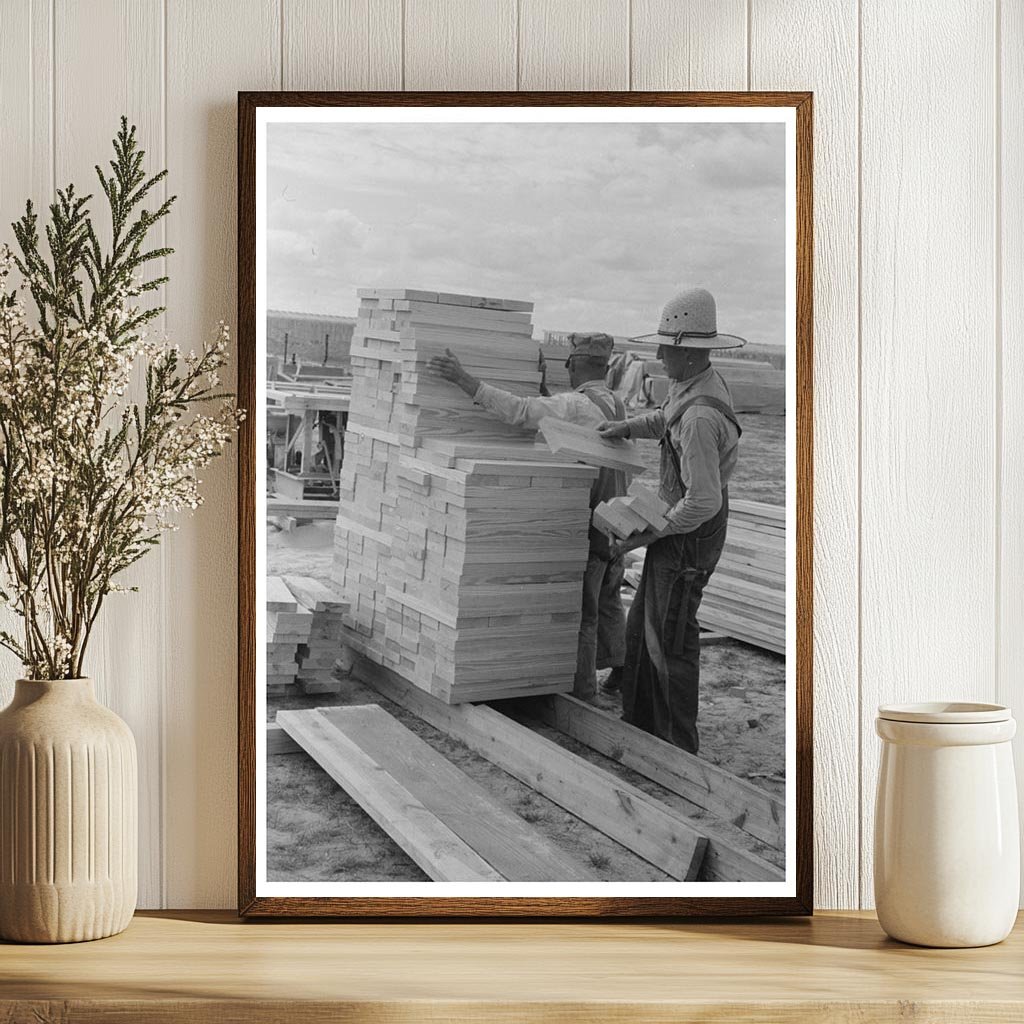 Workers Stacking Wood at Migrant Camp Sinton Texas 1939