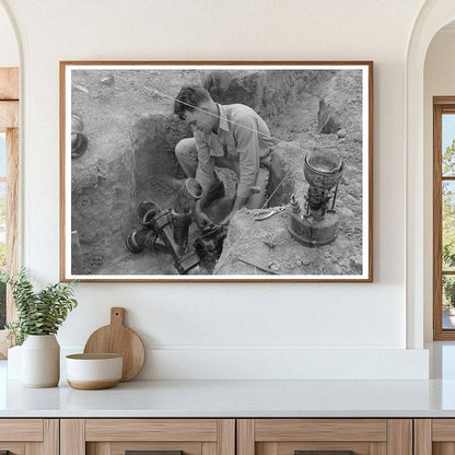 Soldering Cast Iron Sewer Pipe at Texas Migrant Camp 1939