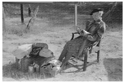 Farmers Wife Reading by Road in Smith County Texas 1939