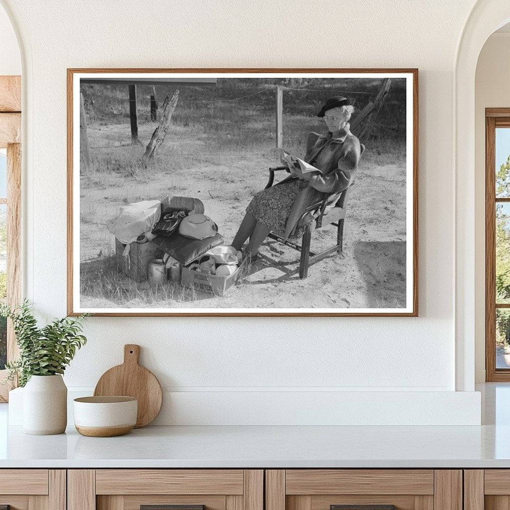 Farmers Wife Reading by Road in Smith County Texas 1939