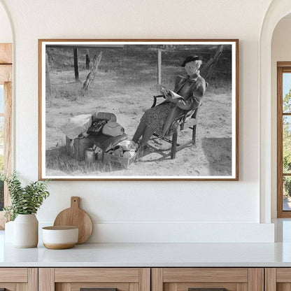 Farmers Wife Reading by Road in Smith County Texas 1939