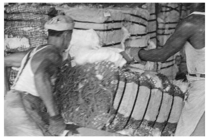 Houston Man Slicing Cotton Bale October 1939