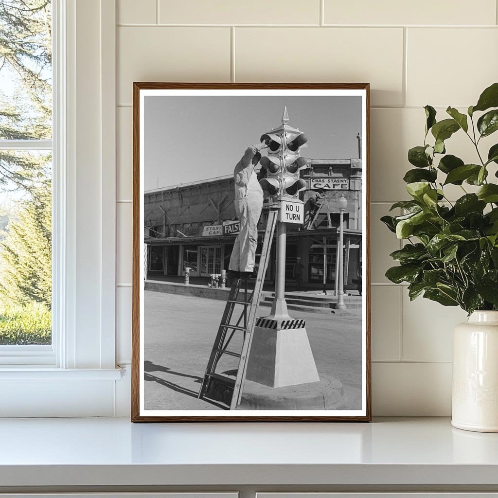 Workers Painting Traffic Lights in Taylor Texas 1939